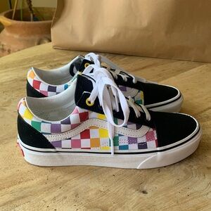 VANS Black and Multicolor Checkerboard Low-Top Sneakers - Size 5 (M), 6.5 (W)